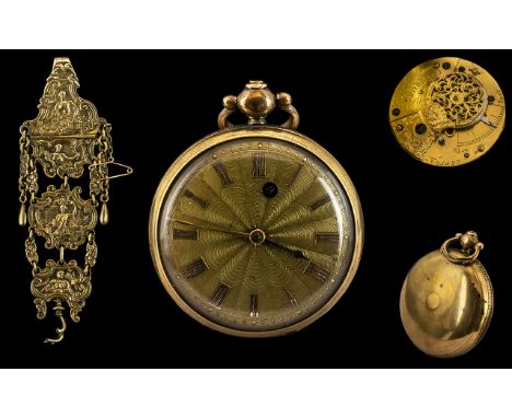 George Graham of London - Wonderful Gilt Metal Verge Key Wind Open Faced Pocket Watch. c.1805. Movement Signed Geo. Graham Lo