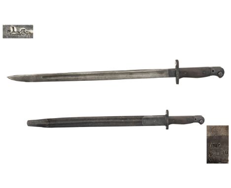 British Pattern 1907 - Sword Bayonet, Marked for Lee-Enfield 18 Sanders ( Makers Name ) British Crown Stamp with Royal Cypher