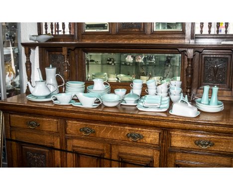 Large Collection of Poole Pottery in Ice Green & Seagull  - circa 1970s.  Comprises:  Tea Pot, Coffee Pot, 10 tea cups, 6 cof