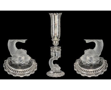 Baccarat Signed Superb Crystal Flambeau ' Dauphine ' Hurricane Lamp Candlestick with Etched Glass Hurricane Shape, Bought fro