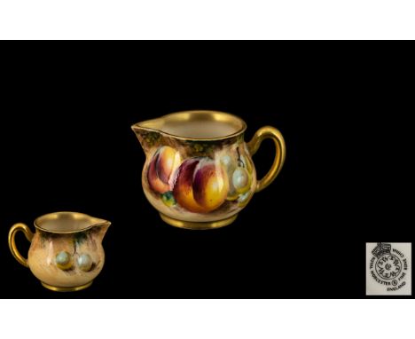 Royal Worcester Hand Painted Miniature Jug, 'Fallen Fruits - Peaches', signed Roberts; 1 3/8ths inches high.