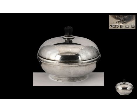 Art Deco Period Circular Sterling Silver Lidded Bowl with Bake-lite Interior and Finial. Excellent Design / Form. Hallmark Bi