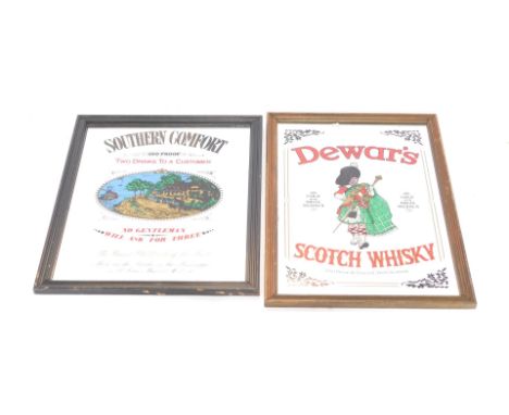 A late Dewers's Scotch Whisky framed advertising mirror, 67cm x 46cm, and another Southern Comfort. (2)