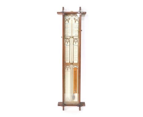 A Victorian Admiral Fitzroy's barometer, with thermometer and brass gauges, oak cased, bearing registration lozenge and numbe