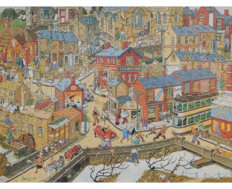 Joe Scarborough (British, b1938). Schooldays at The Malin Bridge, limited edition print 303/500, signed, 48cm high, 62cm wide