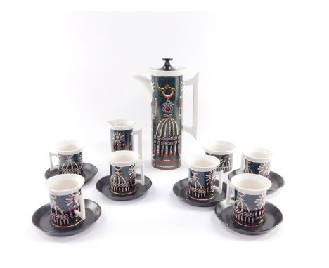 A Portmeirion pottery part coffee service, decorated in the Magic City pattern, designed by Susan Williams-Ellis, comprising 