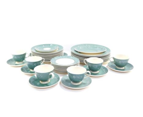 A Royal Doulton pottery part dinner and tea service decorated in the Cascade pattern, comprising eight dinner and dessert pla