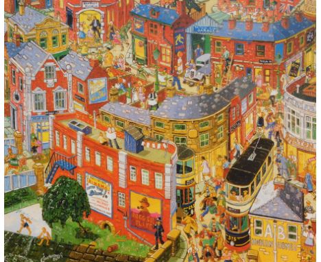 Joe Scarborough (British, b1938). Evening Papers at Hillsborough Corner, limited edition print 430/500, signed, 43cm high, 51