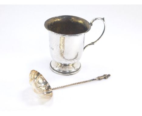 A George VI silver cup, presentation engraved Birmingham 1937., and an Edward VII silver apostle sugar sifting spoon, Chester