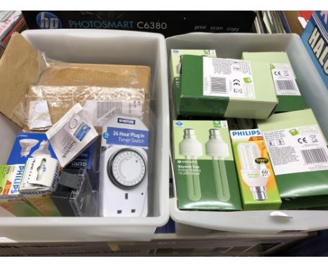 TWO CARTONS INCLUDING LIGHT BULBS AND 24HR PLUG IN TIMER SWITCH