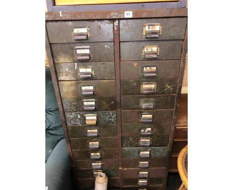 VINTAGE GREEN METAL 28 DRAWER INDEX FILING CABINET 