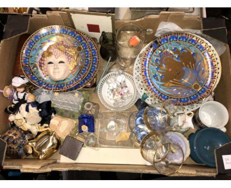 CARTON CONTAINING ROYAL WORCESTER THE LEGENDS OF THE NILE PLATES, RIBBON PLATES, JAPANESE LACQUERED BOX AND SMALL GLASSWARE