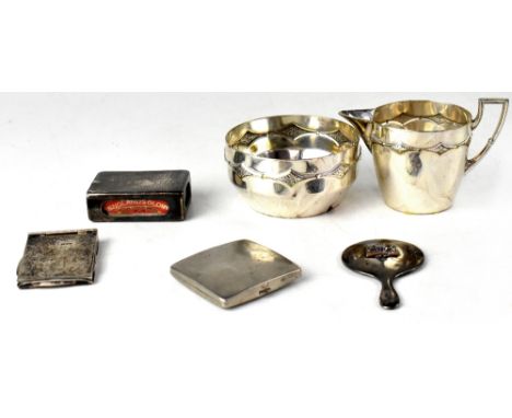 Various items of collectable silver and plated ware to include a hallmarked silver match box cover, notebook cover and miniat