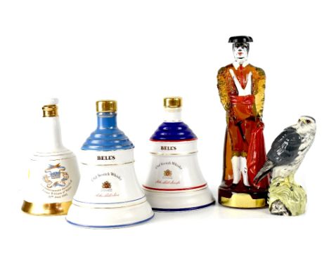 Three Wade commemorative collectable Bell's whisky decanters to include Queen Mother 90th, a Princess Beatrice, a birth of Wi