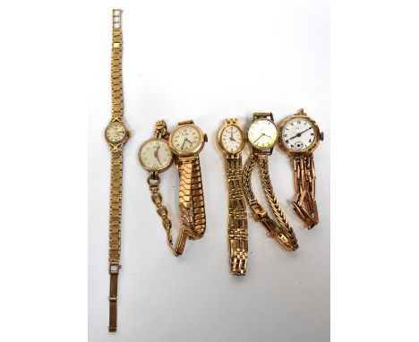 Omega; a ladies' vintage 9ct yellow gold wristwatch with 9ct yellow gold bracelet and five further ladies' vintage wristwatch