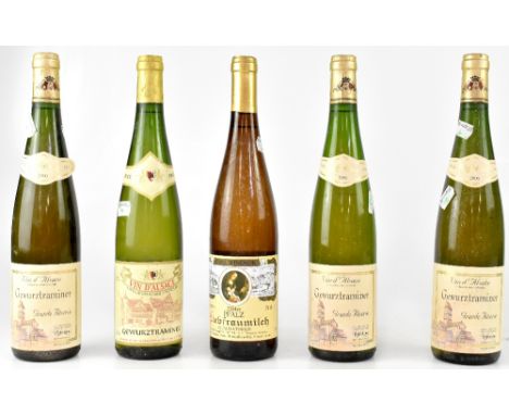 Five bottles of sparkling white wine, two 2000 Vin d'Alsace Gewurztraminer Grand Reserve, a Gewurztraminer sparkling wine and