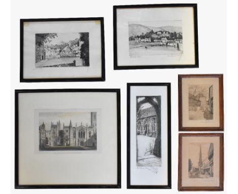 Eleven various prints to include etchings, engravings and lithographs of mainly architectural scenes, to include an example a