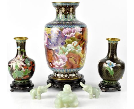 Various Oriental collectables to include a modern large cloisonné vase of baluster form decorated with groups of garden flowe