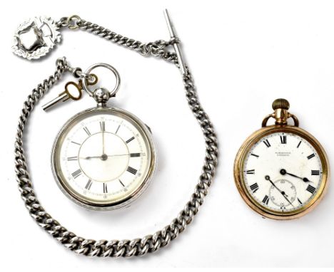 A late Victorian hallmarked silver cased key wind chronograph pocket watch, the circular dial set with Roman numerals inside 