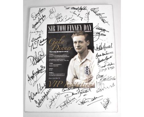 FOOTBALL; a printed canvas celebrating the gala dinner on Thursday 26th March 2009 for Sir Tom Finney Day, multi-signed to th