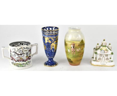 Various mixed pottery and porcelain collectibles to include a six-piece Continental porcelain dressing table set with gilt fl