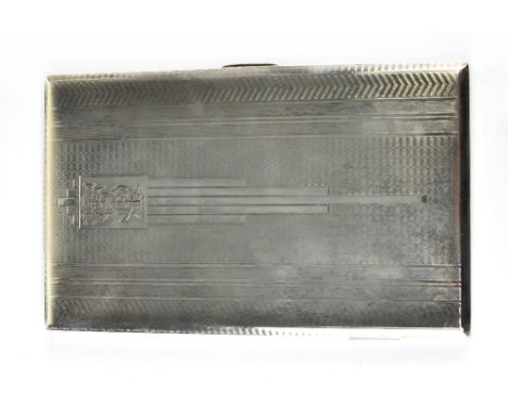 A George VI heavy hallmarked silver large cigarette case with Art Deco inspired engine turned decoration to the front and bac