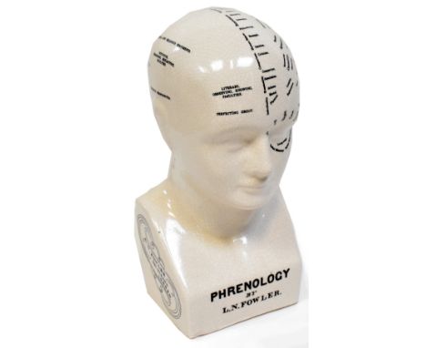 A modern ceramic phrenology head by L N Fowler, height 29cm.