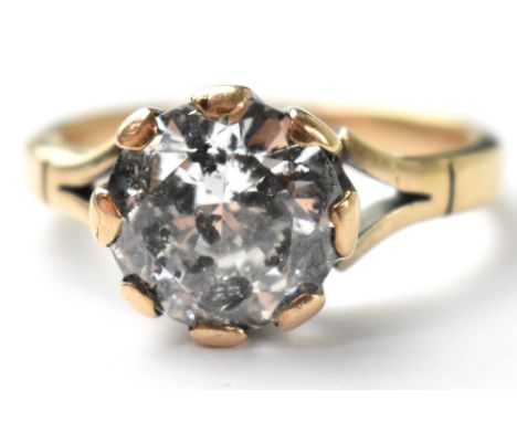 A 3ct diamond solitaire ring, the large claw set diamond approx 3ct, approx 9.5 mm diameter, on a thick unmarked gold shank, 