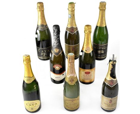 Eight bottle of sparkling wine, two bottles of Prince Henry Demi Sec, bottled in France, two bottles of Spanish Cava Brut, a 