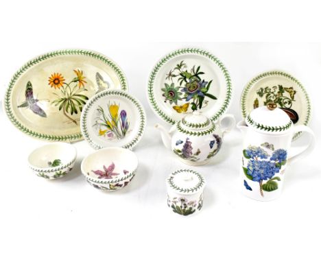 A Portmeirion 'Botanical Ware' part tea, coffee and dinner service comprising plates, bowls, platter, teapot, hot water jug, 