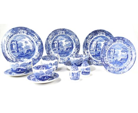 A Copeland Spode Italian ware part tea and dinner service comprising bowls, plates, jugs, mugs, cups, salt and pepper, etc.