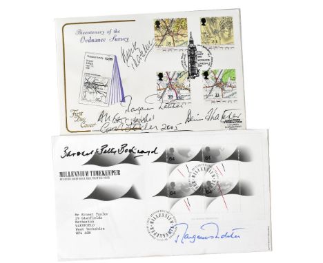 MARGARET THATCHER; two first day covers, the first signed by Margaret Thatcher and Baroness Betty Boothroyd, the second signe