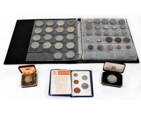 Various British and world modern and antique coins to include a black folder of British coins, including some reproductions a