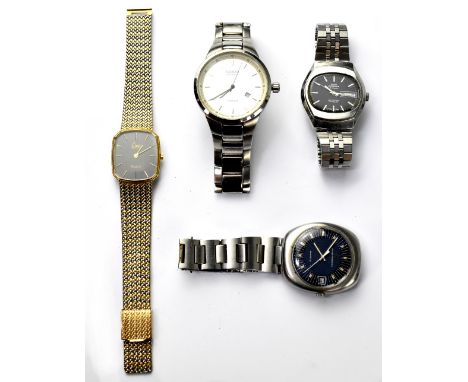 Four vintage gentlemen's wrist watches to include a Girard Perregaux stainless steel example with black baton numerals and da