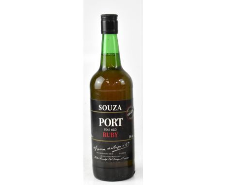 A bottle of Souza fine old ruby port, 70cl, and a Taylors Port gift box of three miniatures fine ruby port, select reserve po