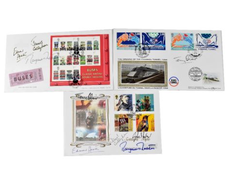 BRITISH POLITICS; three first day covers, the first signed by Tony Blair, Edward Heath, James Callaghan, John Major and Marga