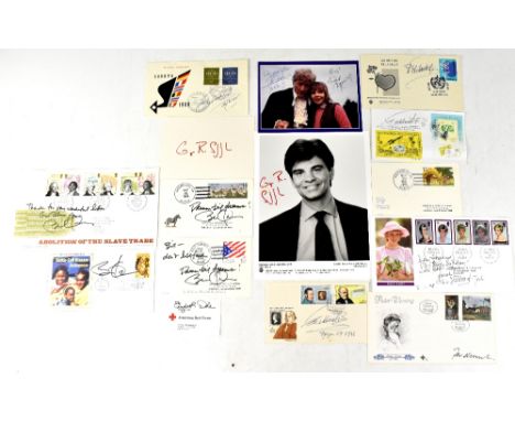 A group of mainly unidentified signed first day covers and photographs including a Fidel Castro signed first day cover, three