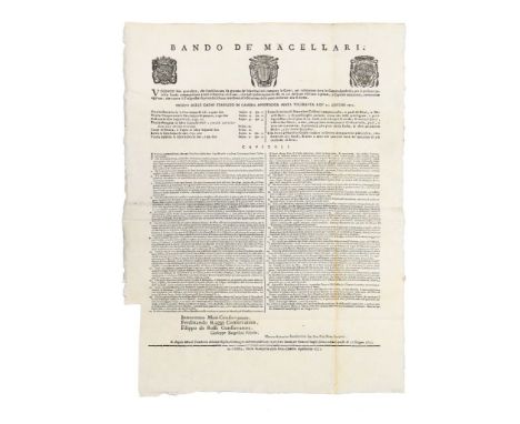  Roma. Bando De’ Macellari…21 Giugno 1751.  Roma: nella Stamperia della Rev. Camera Apostolica, 1751. Manifesto (mm 530x395).