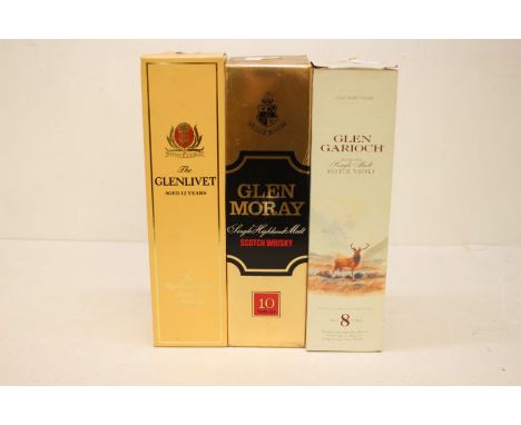 Three Bottles Of Scotch Whisky To Include Glen Garioch 8 Year Old,  Glen Moray 10 Year Old Scotch Whisky & A Bottle Of Glenli