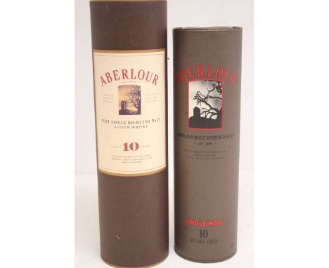 Two Bottles Of Aberlour 10 Year Old Single Malt Scotch Whisky In Presentation Tubes Both Tubes Are Still Sealed 