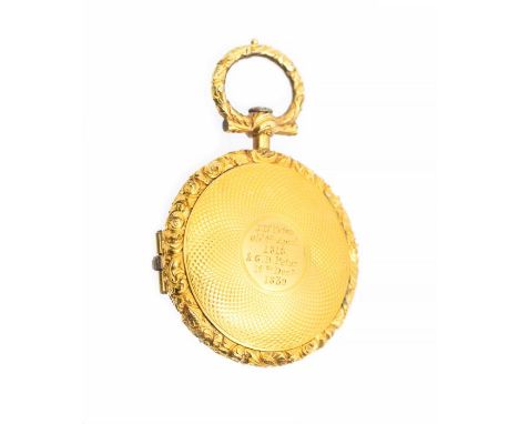A 19th century circular yellow metal mourning brooch, the centre cartouche engraved 'J N Paton ob 4th April 1818 & G D Paton 