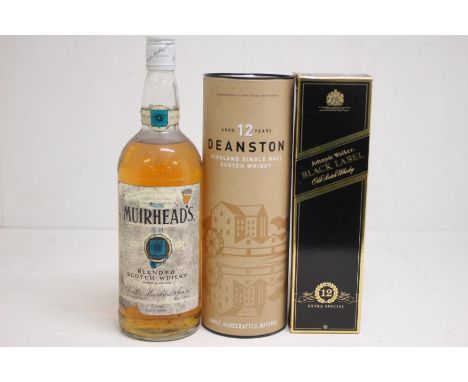 Three Bottles Of Whisky To Include A Bottle Of Johnnie Walker Black Label, A Bottle Of Muirhead's Blended Scotch & A Bottle O