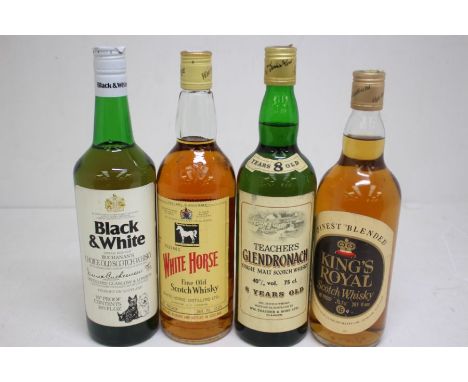 A Selection Of Whisky Four Bottles In  Total,  Including Buchanan's Black & White , White Horse Scotch, Kings Royal Scotch, T