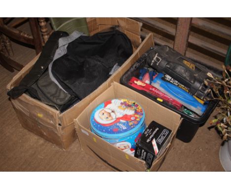 Three boxes of various hand tools and fittings etc