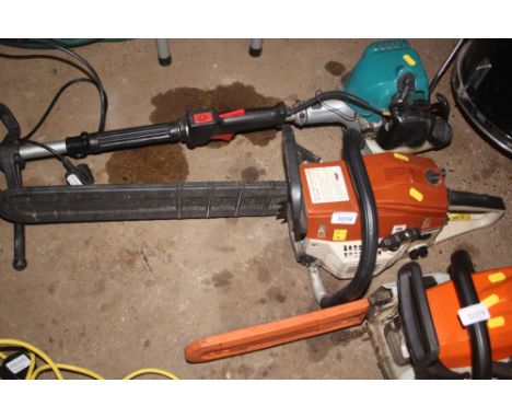 A petrol powered chainsaw