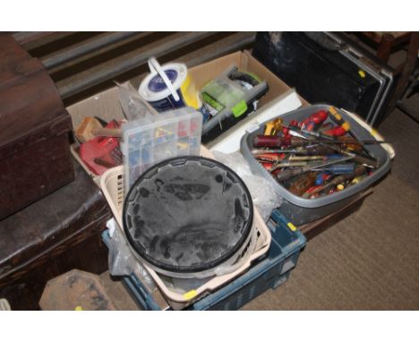 Four boxes and a suitcase of various hand tools