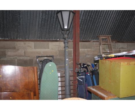 An outside lamp on post