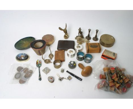 A mixed box of oddments including cloisonne napkin rings, compact and cigarette case