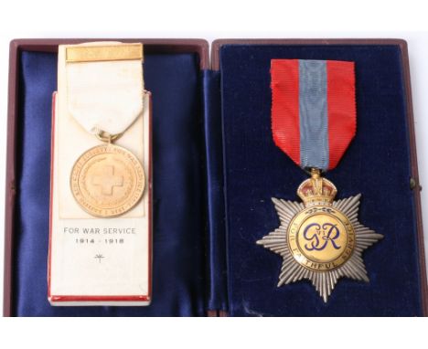 A cased silver gilt and enamel Imperial Service Order for Faithful Service together with Red Cross medal