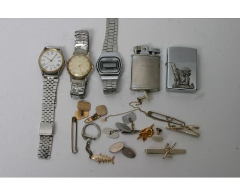 A collection of watches, cufflinks and cigarette lighters